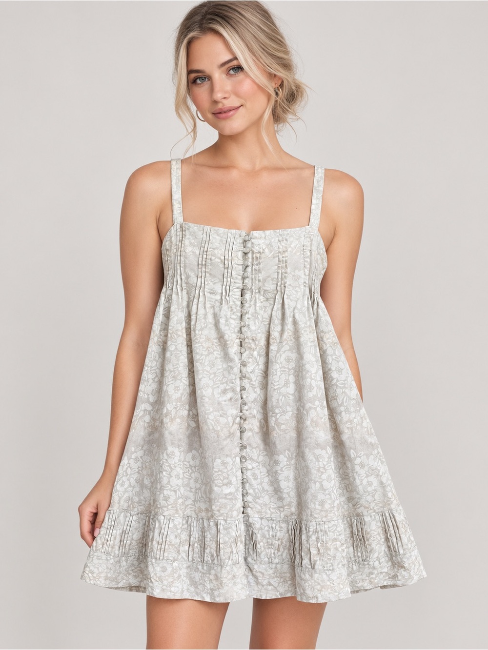 Anthropologie Moulinette Souers Cotton Beige Floral Dress Size 8 Cottagecore